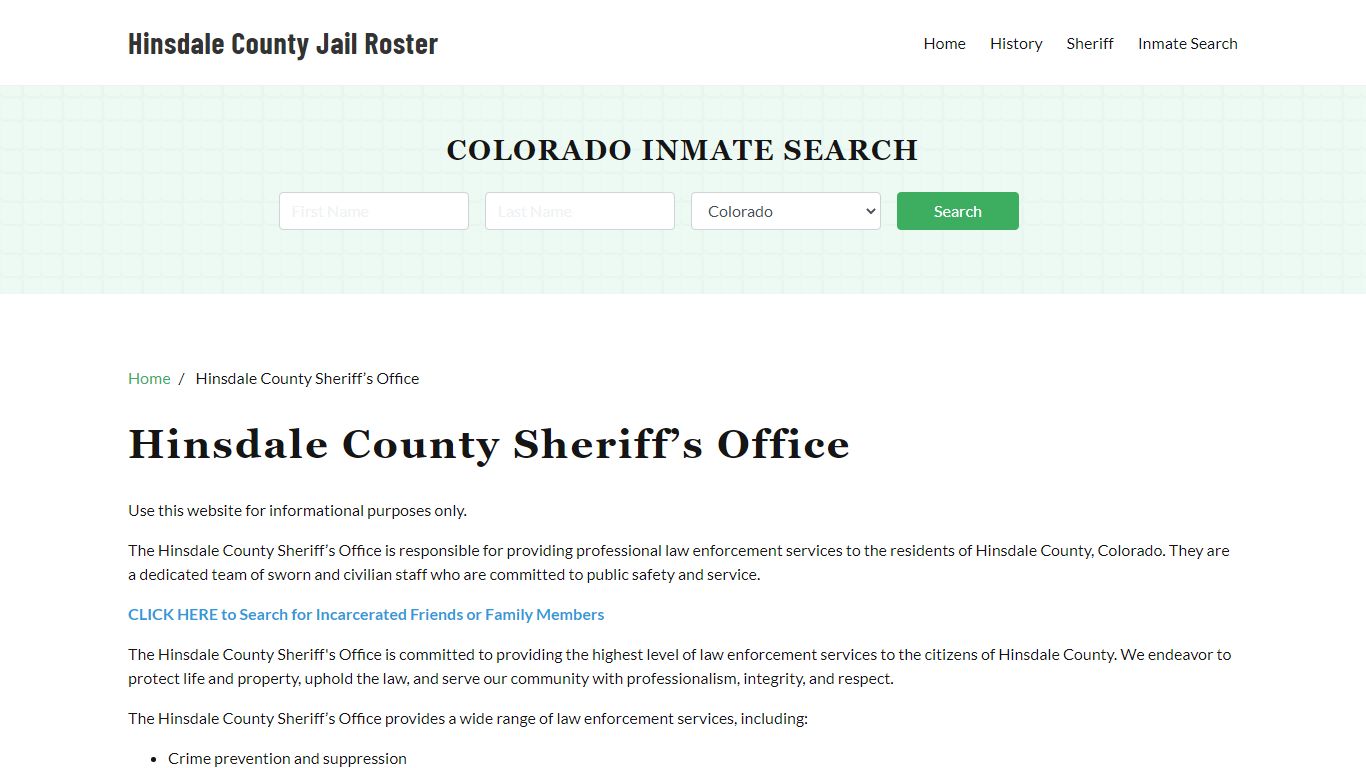 Hinsdale County Sheriff Office, CO, Arrest Warrants Search